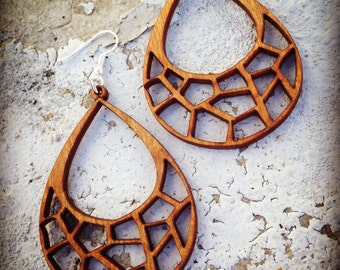 Wood Abstract Giraffe Print Earrings