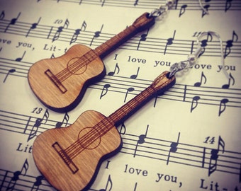 Wood Music Acoustic Guitar Earrings