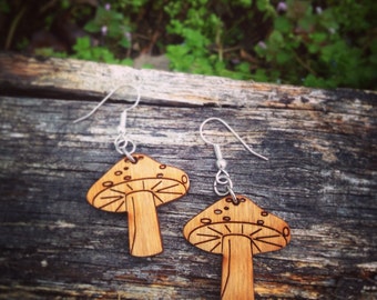 Wood Mushroom Earrings