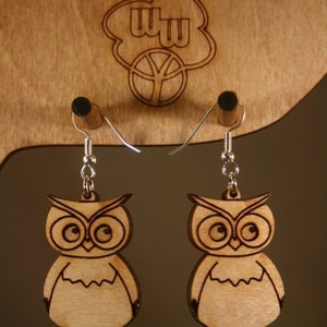 Wood Owl Dangle Earrings afbeelding 2