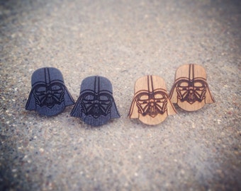 Wood or Black Darth Vader Star Wars Stud Earrings