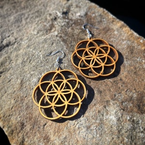 Wood Flower of Life Earrings image 1