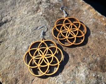 Wood Flower of Life Earrings