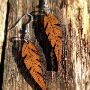 Wood Feather Earrings