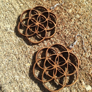 Wood Flower of Life Earrings image 4