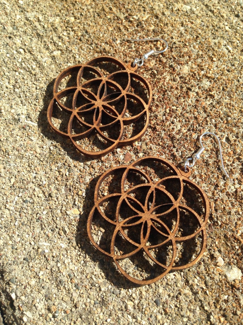 Wood Flower of Life Earrings image 4