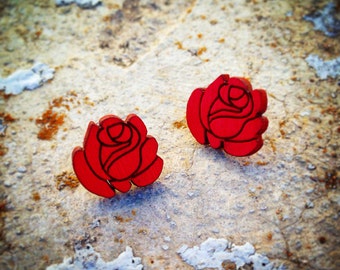 Red Rose Stud Earrings