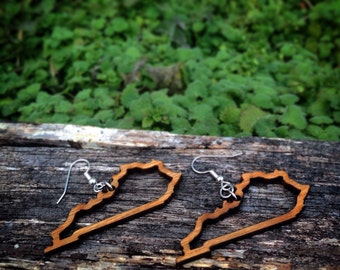 Wood Kentucky State Outline Earrings