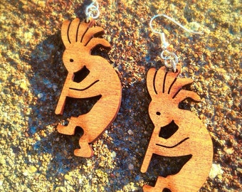 Wood Kokopelli Earrings