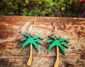 Wood Hand-Painted Palm Tree Earrings