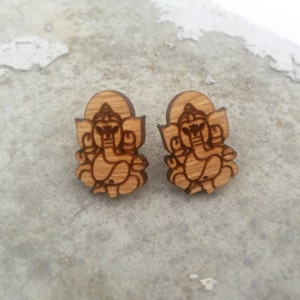 Wood Ganesha Elephant Stud Earrings image 2