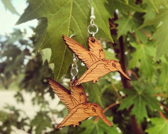 Wooden Hummingbird Dangle Earrings
