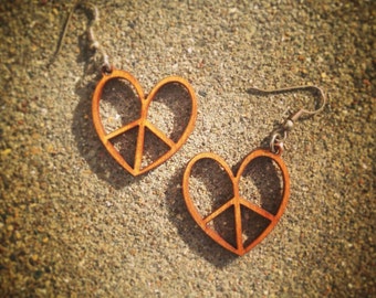 Wood Peace Heart Earrings
