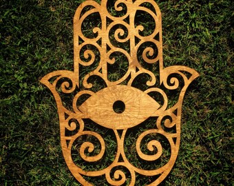 Large 24" Wood Open Back Hamsa Wall Art