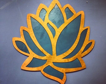20" Wood and Teal Lotus Flower Wall Art