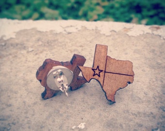 Wood Texas State Outline Stud Earrings