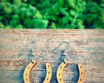 Wood Horse Shoe Earrings