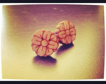 Wood Flower Stud Earrings