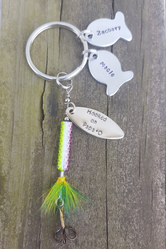 moeshandcrafted Fishing Lure Key Chain with Fish Names Hand Stamped, Personalized, Customized
