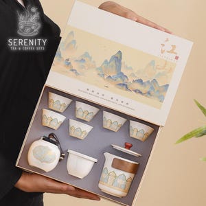 6 Cups Ceramic Tea Set with Gift Box | Multiple Colors | Elegant Tea Party Set | Tea Lover Gift | Handcrafted Ceramic Teacups | Teapot Set