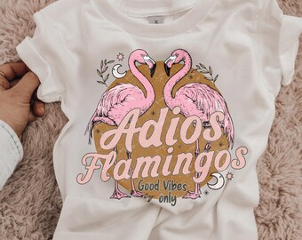 Adios Flamingos DTF Transfer |  Boho Heat Transfer | Ready to Press | Witchy Shirt Transfer | Celestial Retro Animal 0123