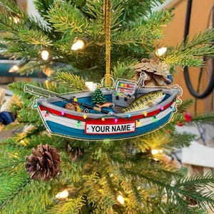 Personalized Fishing Boat Ornament 2025, Custom Name Fisherman Gift, Acrylic Christmas Ornament for Dad, Grandpa, or Angler Decor