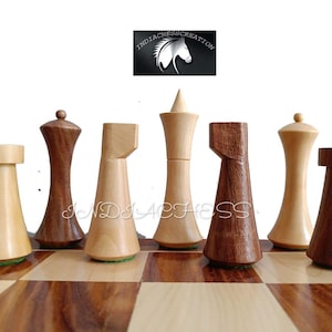 Hermon ohmi chess Minimalist Chess Pieces Golden Rosewood & Boxwood- pieces and combo chess set