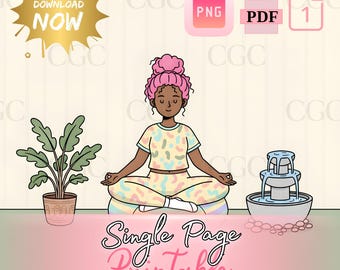 Black Mindful Moments – Cozy Meditation Mini Coloring Page (Digital Download)
