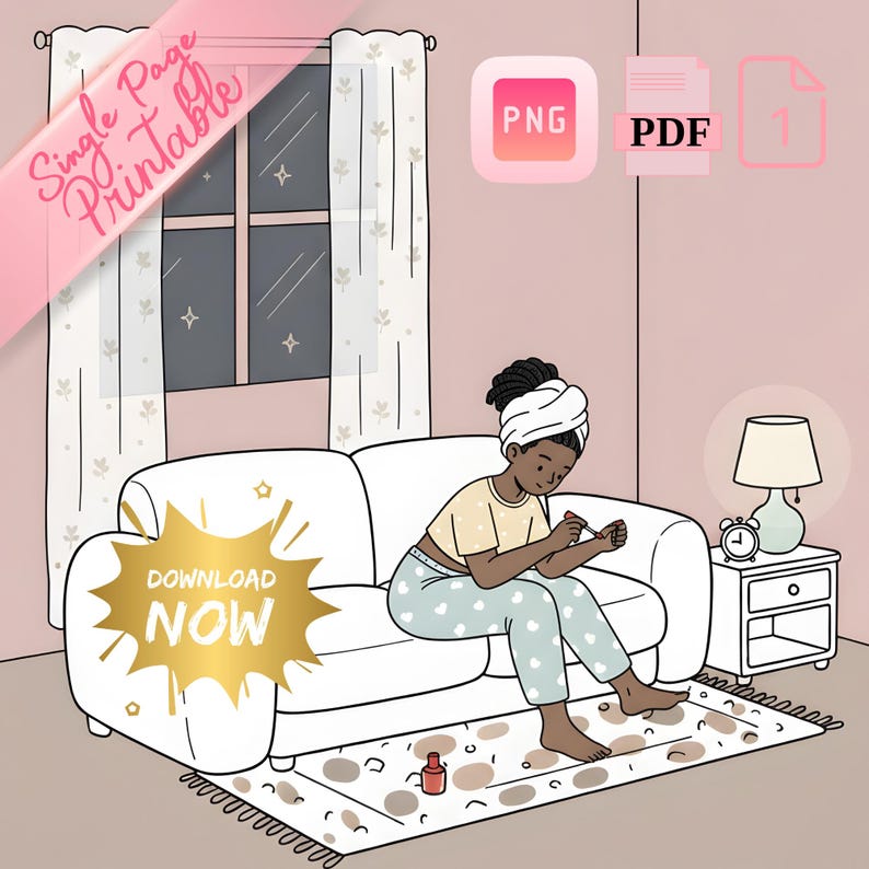 Black Girl Self-care Coloring Page: Cozy Sunday (digital Download) - Etsy