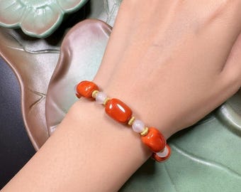 Pulsera elástica de cuentas irregulares de ágata roja natural