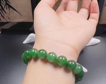 Pulsera de jade nefrita natural de 10,2 mm / Cuentas de jade verde / Unisex