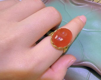 Anillo de plata con ágata Nanhong de color rojo cereza