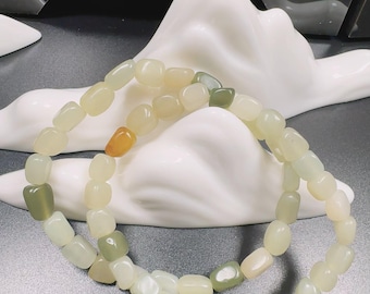 Pulsera de cuentas de jade nefrita natural: cuentas multicolores de forma libre, cordón elástico, joyería de jade hecha a mano