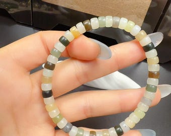 Pulsera multicolor de nefrita natural / Joyería minimalista elástica de jade