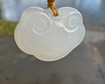 Collar con colgante de jade nefrita blanca con forma de candado de seguridad, talismán tallado a mano, joyería oriental de la suerte, regalo