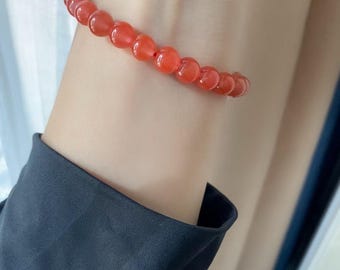 Pulsera de cuentas de ágata roja natural / Joyería con piedras preciosas redondas y lisas