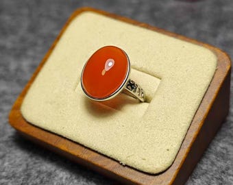 Anillo ajustable de plata de ley con ágata Nanhong natural, joyería de piedras preciosas.