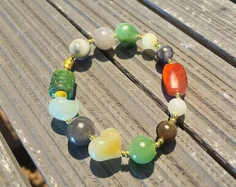 Pulsera de cuentas de nefrita con múltiples gemas – Joyería natural Duobao, hecha a mano