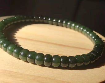 Pulsera de jade nefrita ruso de 6 mm – Jade verde espinaca natural, cuentas de jade auténtico certificado, regalo para mujeres y hombres