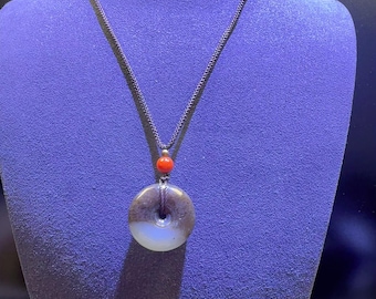 Collar de jade nefrita natural AAAA+ / Colgante de donut blanco azucarado / Amuleto de protección