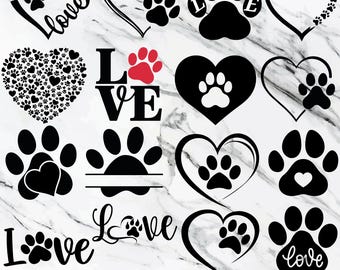 Paquete de SVG de huella de corazón, paquete de SVG de huella de pata, SVG PNG EPS para amantes de las mascotas, SVG de pata de perro, SVG de pata de corazón, archivo de corte de pata de perro para Cricut SVG, SVG de pata