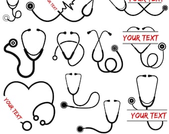 Stethoscoop SVG-bundel, verpleegkundige hartstethoscoop ontwerpen, medische clipart png pdf eps, Cricut en silhouetgesneden bestanden, gepersonaliseerde verpleegkundige SVG