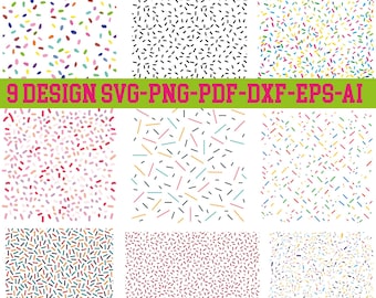 Sprinkle Pattern SVG Bundle - Nahtlose Konfetti-Hintergründe, Retro Sprinkle SVG PNG, Rapportmusterpaket, Cricut Sublimationsdesigns