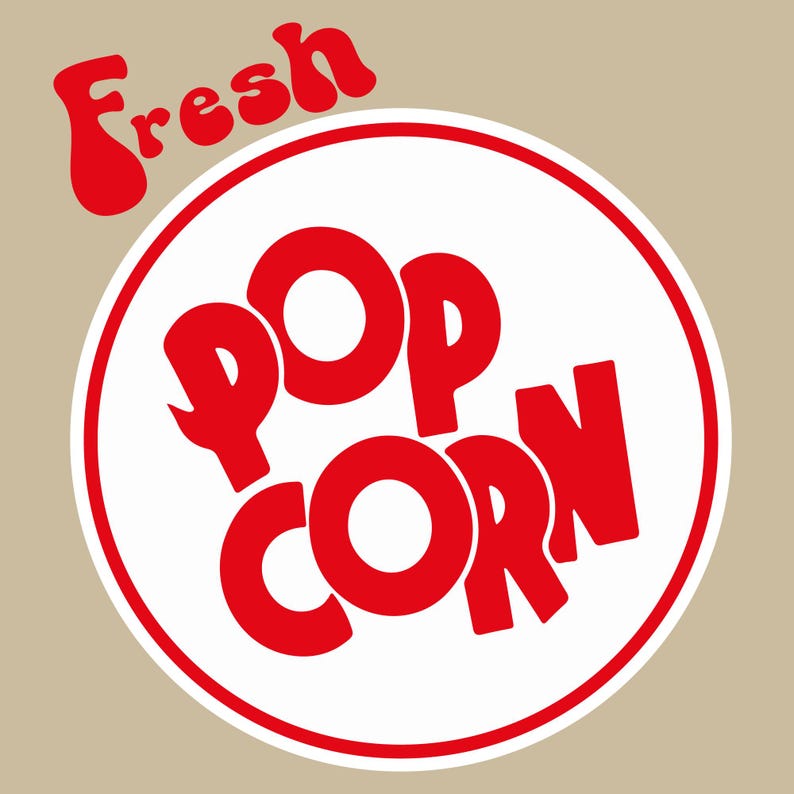 Cursive Popcorn Popcorn SVG Design, Movie Theater Snack Box, Fresh Popcorn SVG, Retro ...