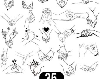 Hände halten svg Bundle, Händchen geschnitten Datei, Händchen haltend Silhouette, Paar Hände svg Für Cricut, Liebe Hände Linie Art SVG PNG