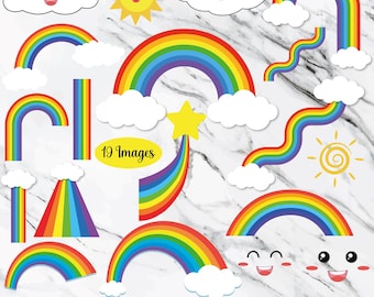 Rainbow SVG Bundle,Cloud,Weather svg,Rainbow,Rainbow SVG Bundle | Cute Kawaii Clouds Sun Clipart,Cricut & Silhouette Cut Files
