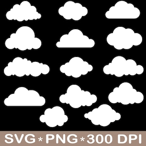 Clouds SVG, Set of Clouds, Clouds Clipart, White Clouds, Fluffy Clouds PNG, Cute Clouds Bundle Pack, Instant Digital Download