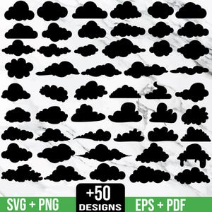 Clouds SVG, Set of Clouds, Clouds Clipart, Black Clouds, Fluffy Clouds PNG, Clouds Bundle Pack, White Clouds svg, Instant Digital Download