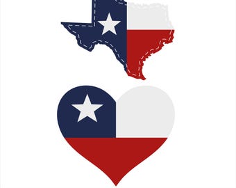 Texas Flag State, Texas Flag SVG PNG, Texas State Outline & Heart Clipart, Instant Digital Download