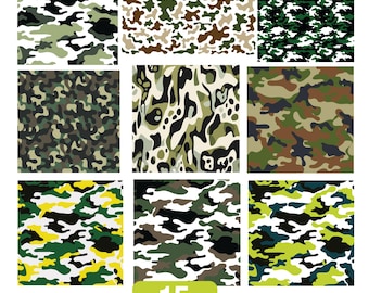 Camouflage SVG PNG Bundle | Camo Patterns Digital Paper | Military Army Camouflage Designs | Cricut Silhouette Cut Files | eps pdf